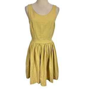 CURATOR SF Vintage Style Sleeveless Organic Cotton Dress w/ Pockets Mustard